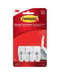 3M Command™ Small Wire Hooks 17067-CEE, White, 3 Hooks, 4 Strips