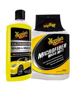 MEGUIAR'S Ultimate Wash & Wax 473ml Σαμπουάν Αυτοκινήτου με κερί G17716 + MEGUIAR'S Microfibre Wash Mitt Γάντι Πλυσίματος X3002EU