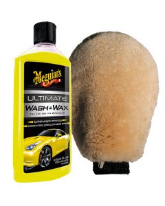 MEGUIAR'S Ultimate Wash & Wax 473ml Σαμπουάν Αυτοκινήτου με κερί G17716 + MEGUIAR'S Lambswool Wash Mitt Γάντι πλυσίματος από αρνίσιο τρίχωμα Α7301