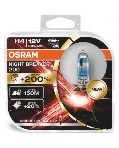Osram Λάμπες H4 Night Breaker 200 +200% Έξτρα Φως 12V 60/55W 64193NB200-HCB